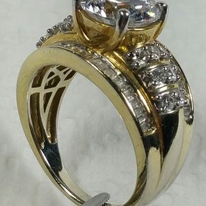 DESIGNER CZ GOLD PLATE STERLING SILVER RING